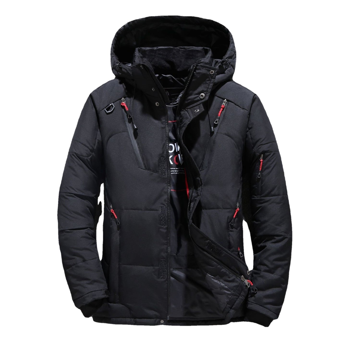 Men's Short Winter Thick White Duck Down Hooded Jacket Multi-pocket Outdoor